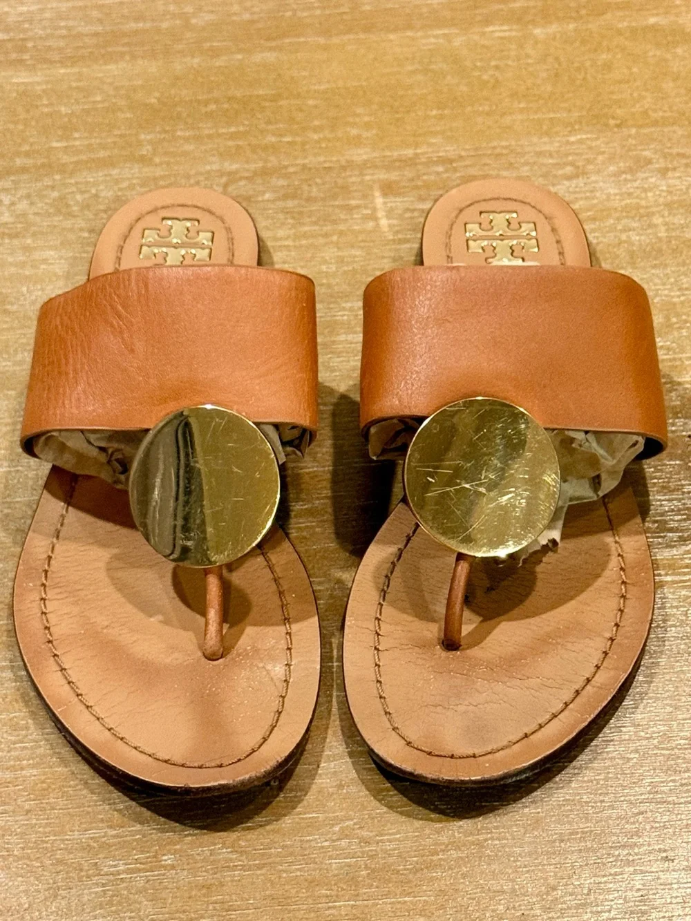 Tory Burch Patos Disc Thong Sandal Milled Calf Leather in MOU Sz 8